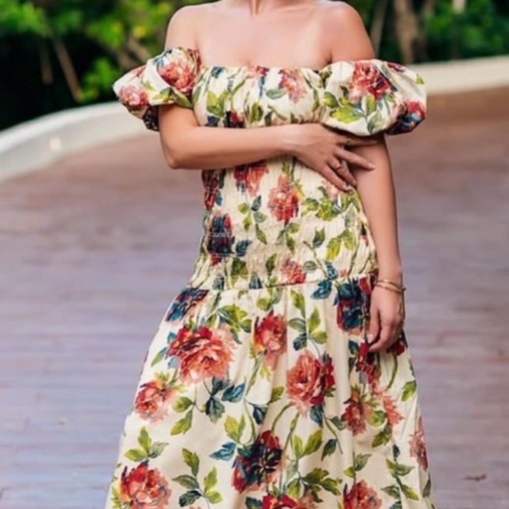 NWT Abercrombie & Fitch Smocked Drop-Waist Puff Sleeve Floral Maxi Size XL Tall - Picture 6 of 9